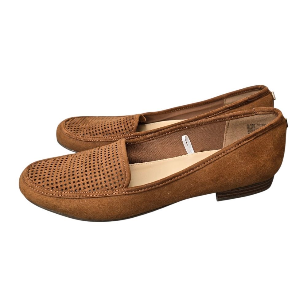 Liz Claiborne Women's 8.5 Towne Perforated Camel Brown Faux Suede SlipOn Loafers